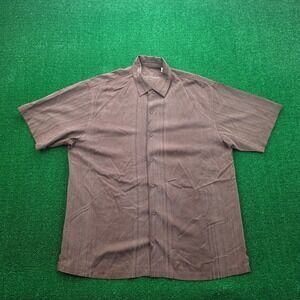 Tommy Bahama Shirt Mens XL Brown 100% Silk Textured Jacquard Palm Camp Beach
